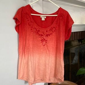 Gently worn orange fade top with embroidery